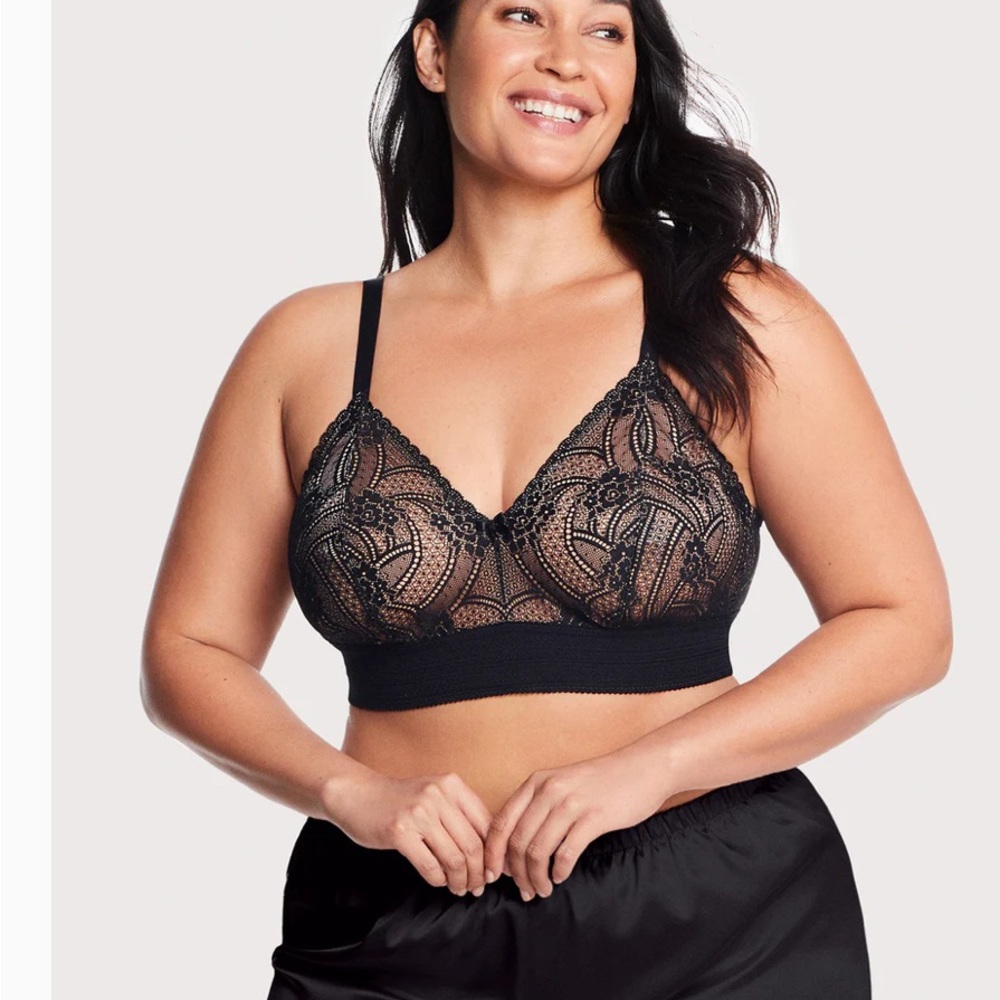 Glamorise Black and Tan Bra Bramour Gramercy Luxe Lace Bralette